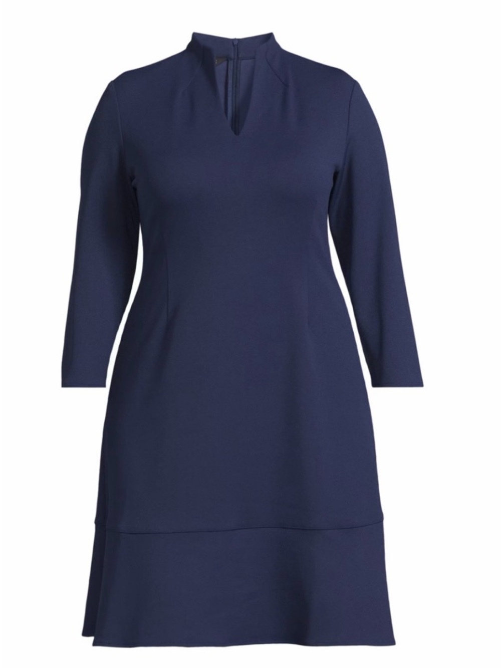 Ming Wang Navy Midi A-Line Dress with Notch V